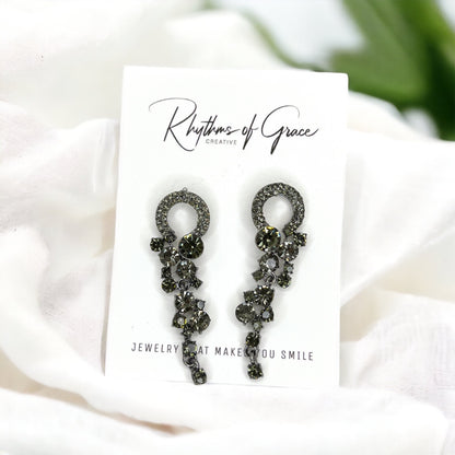 Rhinestone Earrings - Crystal Earrings, Black Rhinestone Earrings, New Years Eve, Prom Accessories - Rhythms of Grace Creative