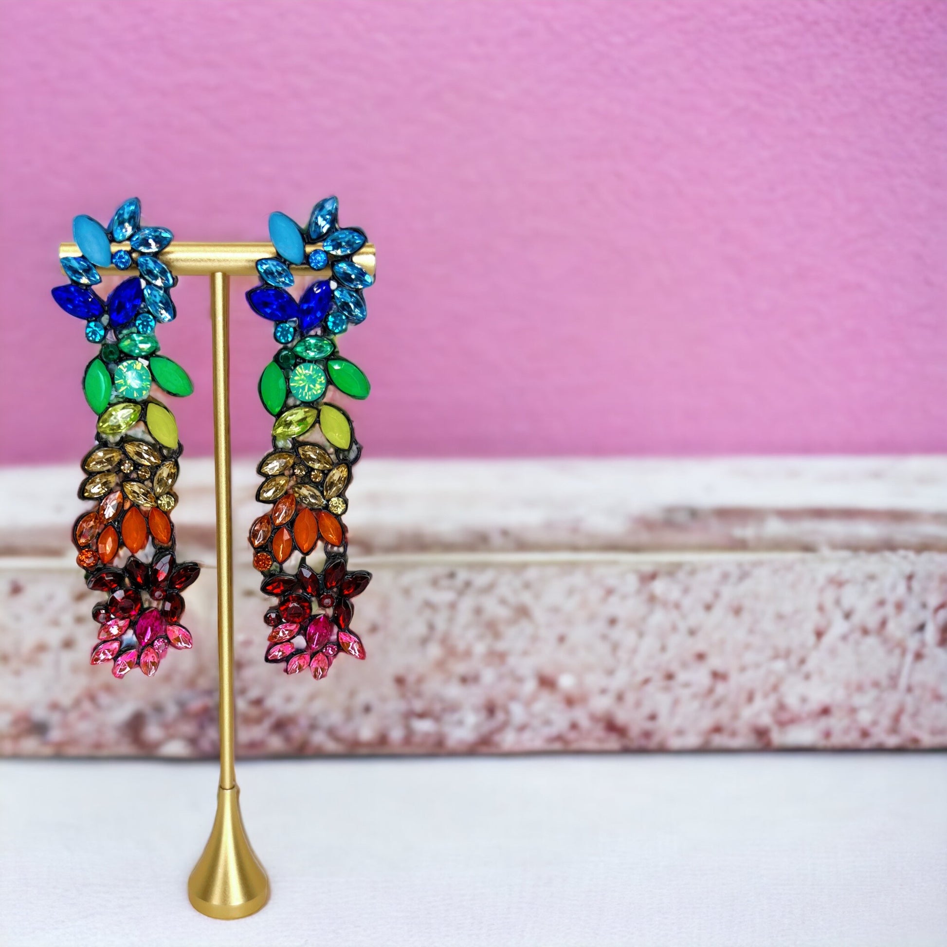 Sparkle & Shine: Rhinestone Rainbow Drop Earrings 🌈 - Rhythms of Grace Creative