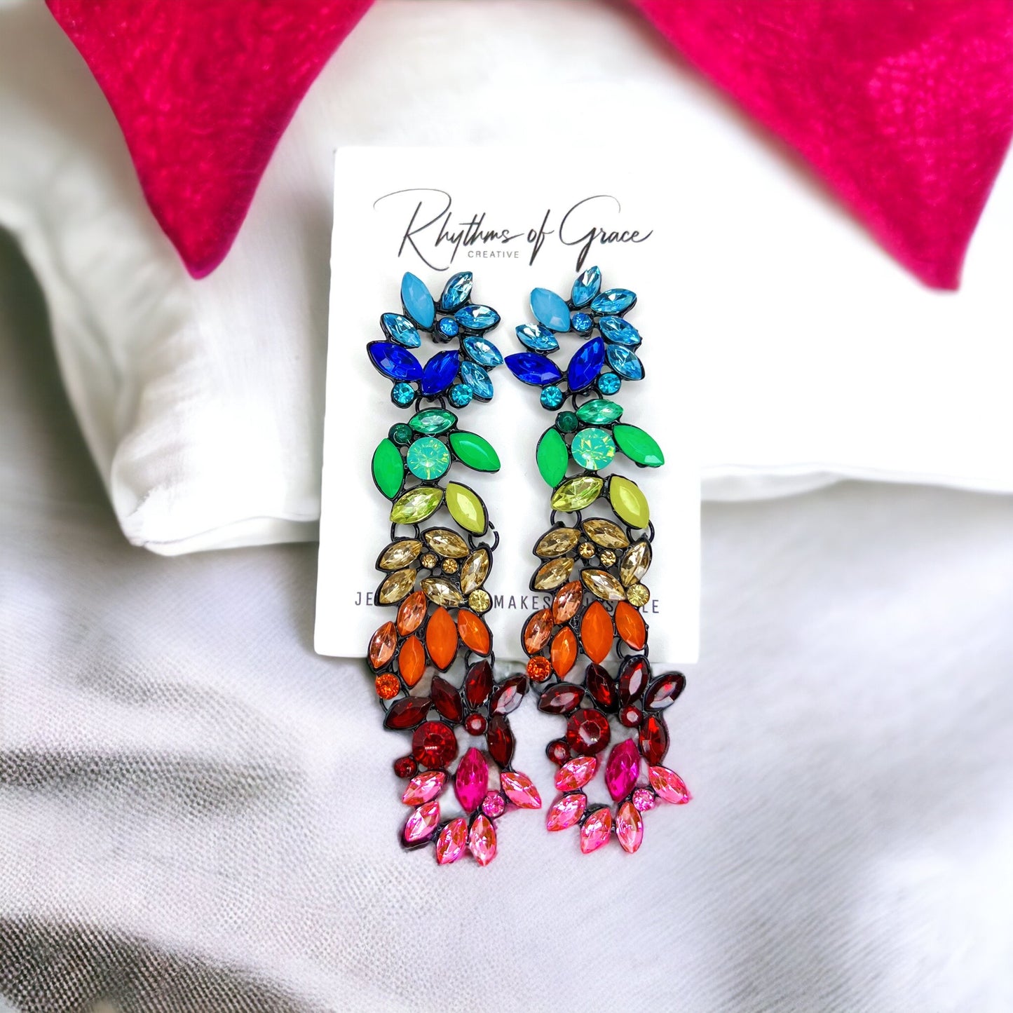 Sparkle & Shine: Rhinestone Rainbow Drop Earrings 🌈 - Rhythms of Grace Creative