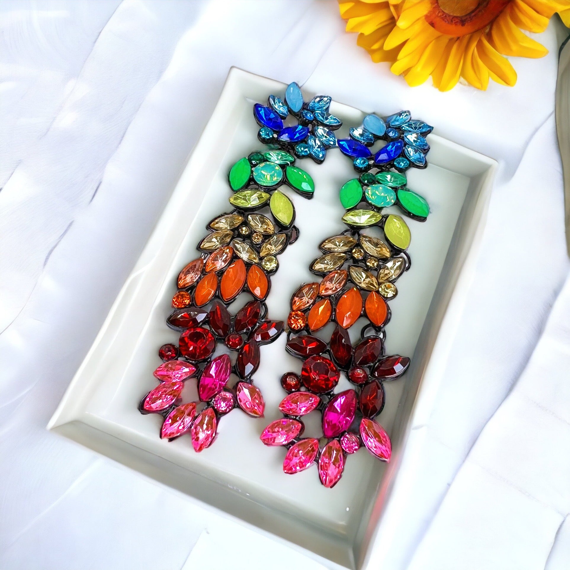 Sparkle & Shine: Rhinestone Rainbow Drop Earrings 🌈 - Rhythms of Grace Creative