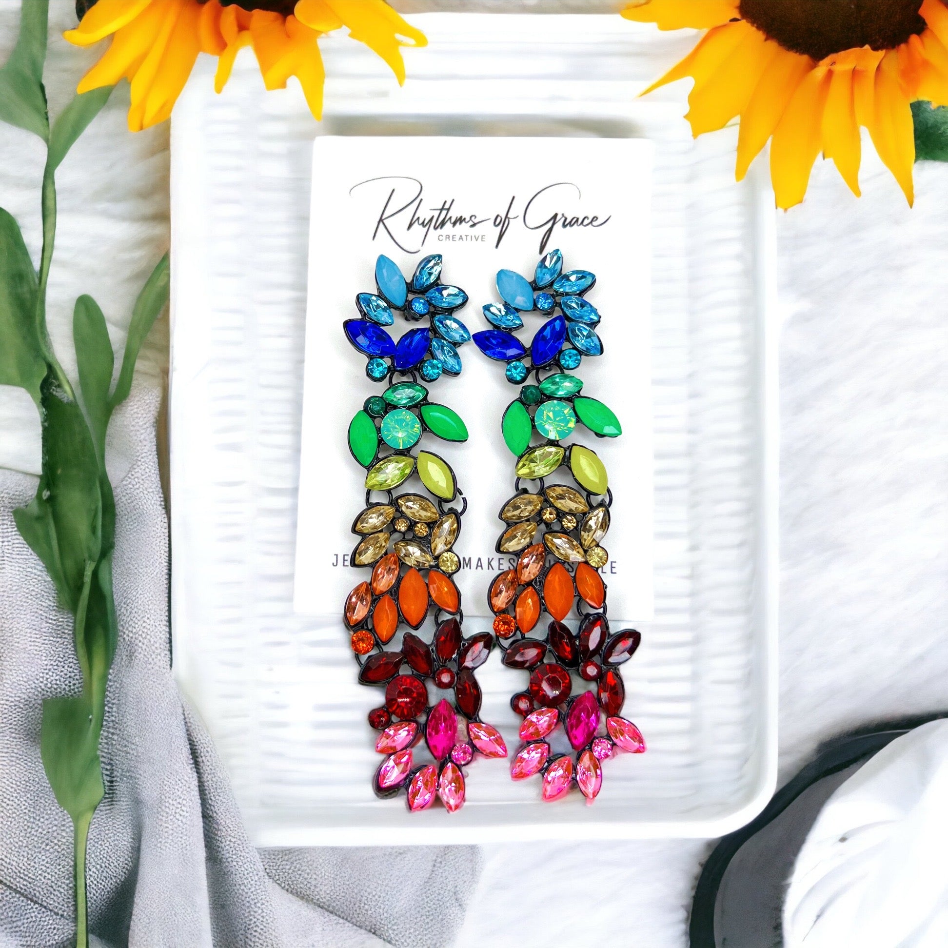 Sparkle & Shine: Rhinestone Rainbow Drop Earrings 🌈 - Rhythms of Grace Creative