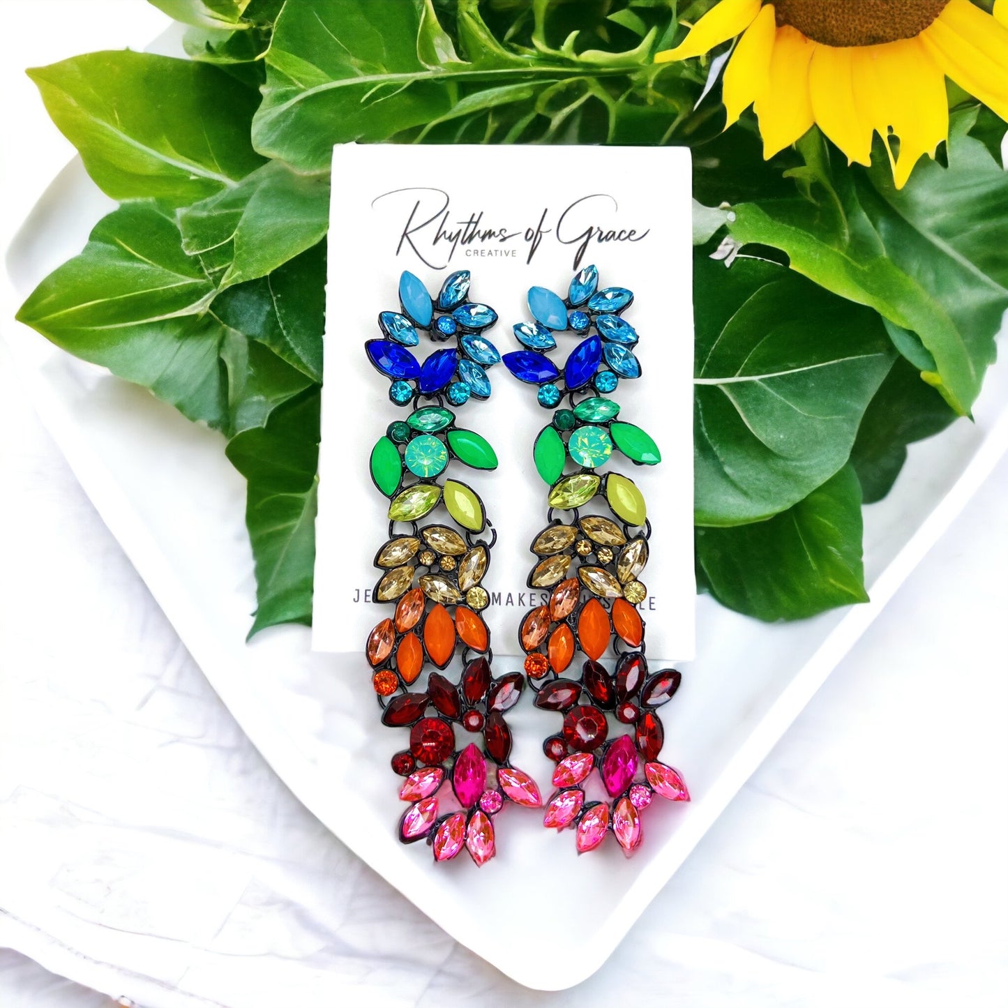 Sparkle & Shine: Rhinestone Rainbow Drop Earrings 🌈 - Rhythms of Grace Creative