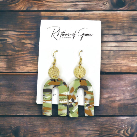 Camo Drop Earrings - Camouflage Earrings, Hunter Green, Hunting Accessories Camping Earrings, Sportsman Paradise, Country Princess, Adventure Seeker - Rhythms of Grace Creative