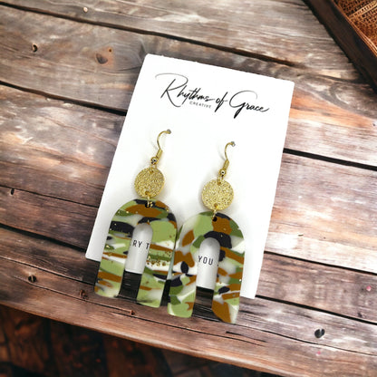 Camo Drop Earrings - Camouflage Earrings, Hunter Green, Hunting Accessories Camping Earrings, Sportsman Paradise, Country Princess, Adventure Seeker - Rhythms of Grace Creative