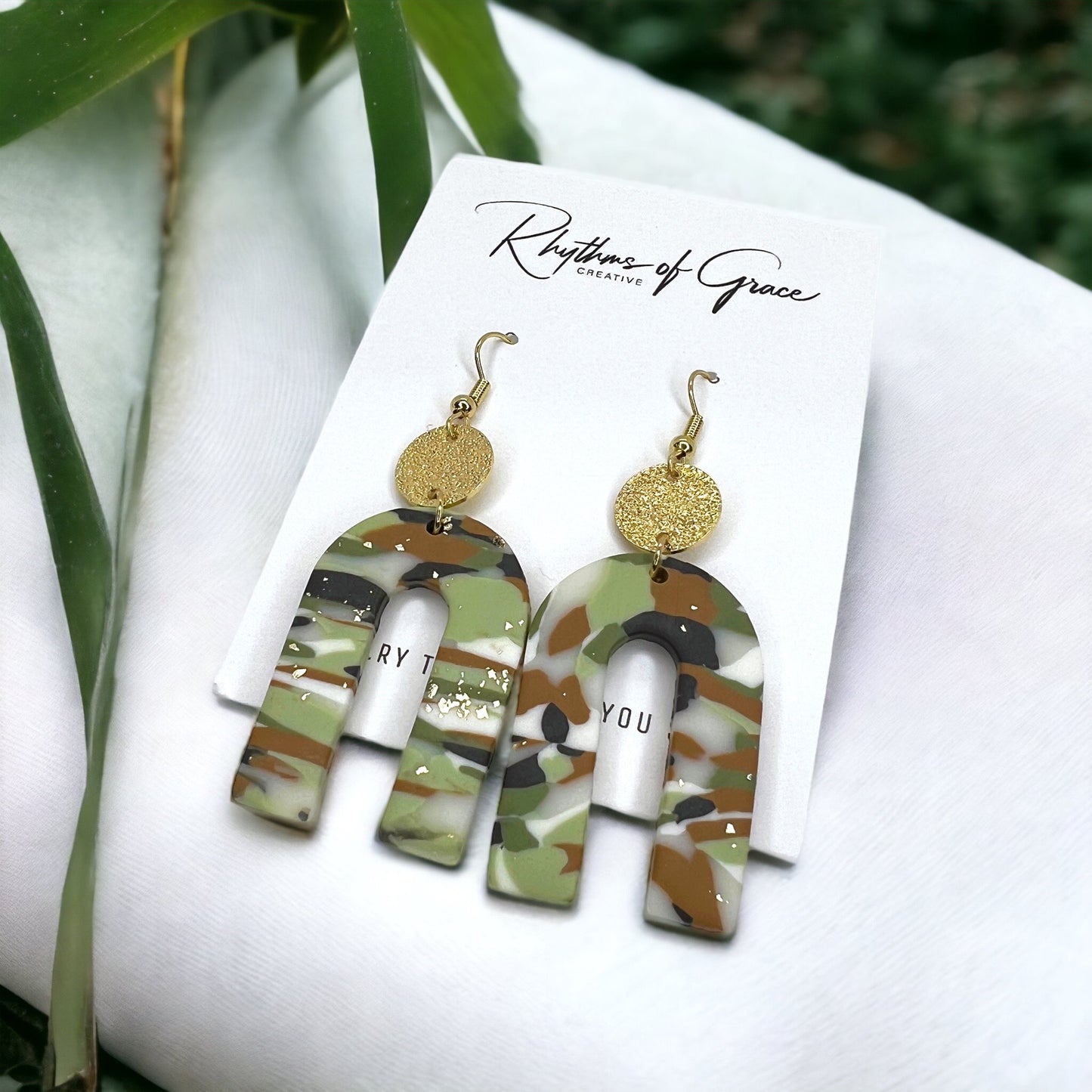 Camo Drop Earrings - Camouflage Earrings, Hunter Green, Hunting Accessories Camping Earrings, Sportsman Paradise, Country Princess, Adventure Seeker - Rhythms of Grace Creative