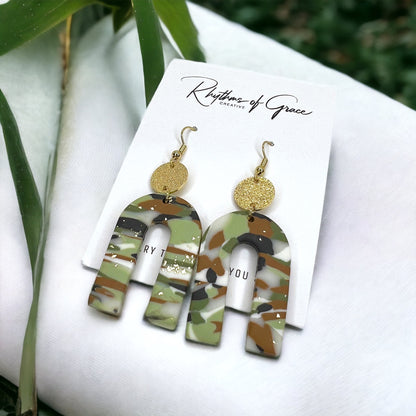 Camo Drop Earrings - Camouflage Earrings, Hunter Green, Hunting Accessories Camping Earrings, Sportsman Paradise, Country Princess, Adventure Seeker - Rhythms of Grace Creative