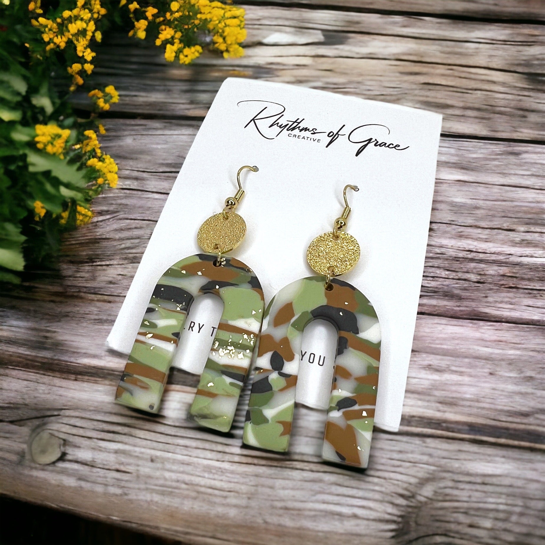 Camo Drop Earrings - Camouflage Earrings, Hunter Green, Hunting Accessories Camping Earrings, Sportsman Paradise, Country Princess, Adventure Seeker - Rhythms of Grace Creative