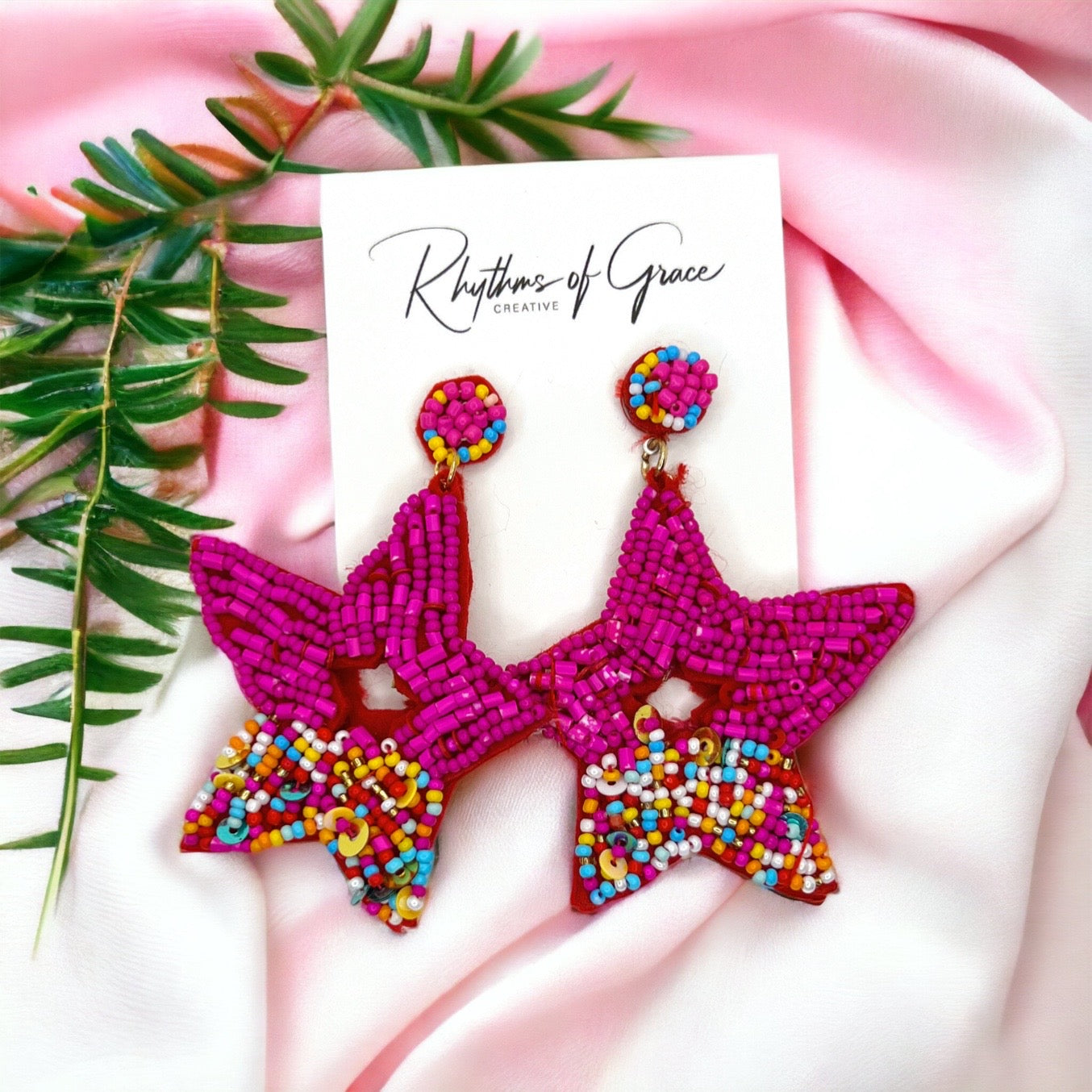 Hot Pink Beaded Star Earrings – Summer Vibes & Sparkly Style! - Rhythms of Grace Creative