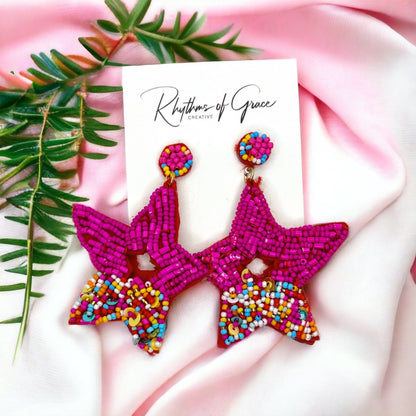 Hot Pink Beaded Star Earrings – Summer Vibes & Sparkly Style! - Rhythms of Grace Creative