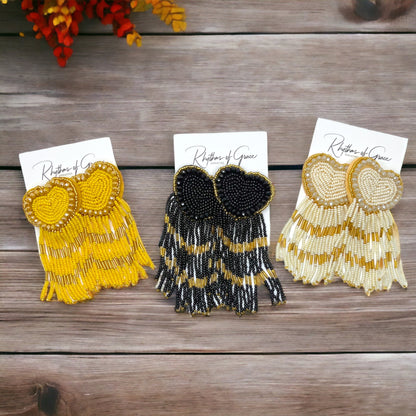 Beaded Heart Earrings - Boho Earrings, Bohemian Style, Kentucky Derby, Rose Earrings, Handmade Jewelry, Anniversary Gift - Rhythms of Grace Creative