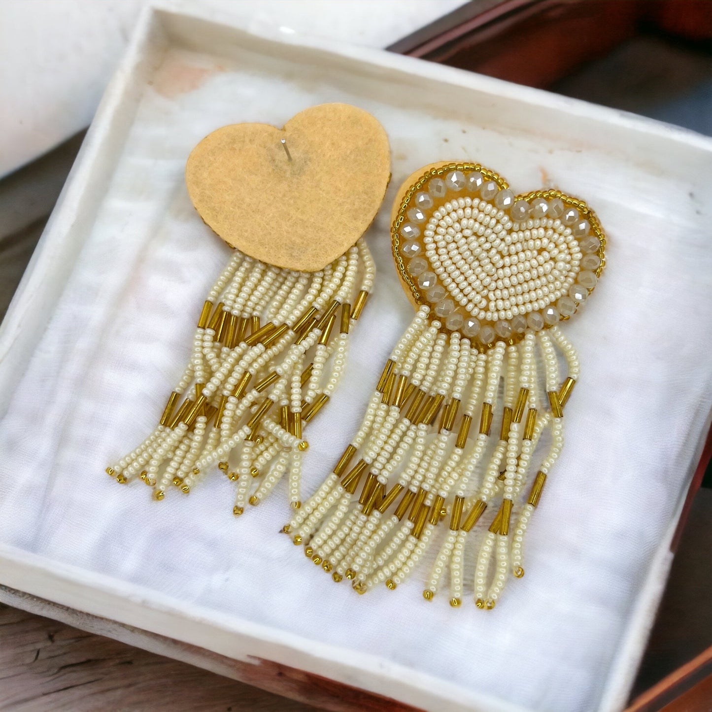Beaded Heart Earrings - Boho Earrings, Bohemian Style, Kentucky Derby, Rose Earrings, Handmade Jewelry, Anniversary Gift - Rhythms of Grace Creative