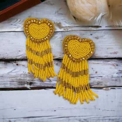 Beaded Heart Earrings - Boho Earrings, Bohemian Style, Kentucky Derby, Rose Earrings, Handmade Jewelry, Anniversary Gift - Rhythms of Grace Creative