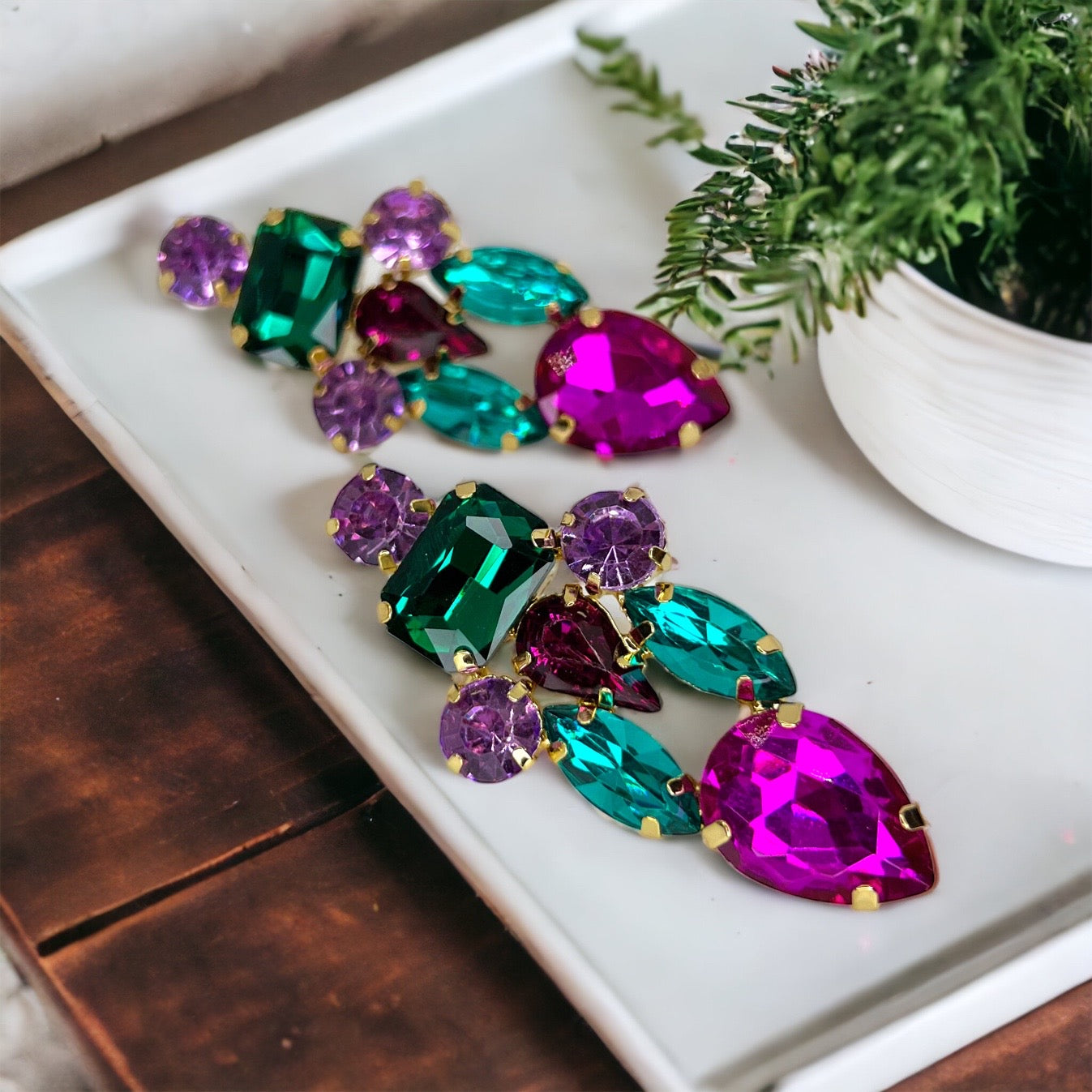 Colorful Rhinestone Earrings - Mardi Gras Ball, Rhinestone Earrings, Hot Pink, Parade Outfit - Rhythms of Grace Creative