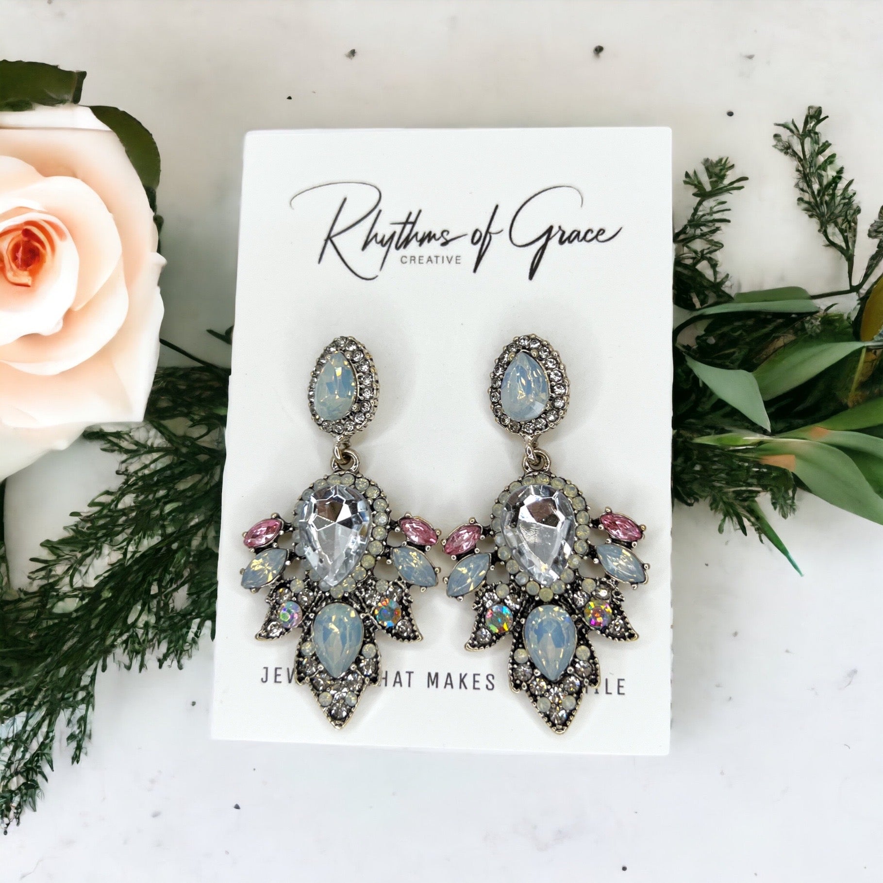 Winter Rhinestone Earrings - Mardi Gras Ball, Rhinestone Earrings, Mardi Gras Jewelry, Parade Outfit - Rhythms of Grace Creative