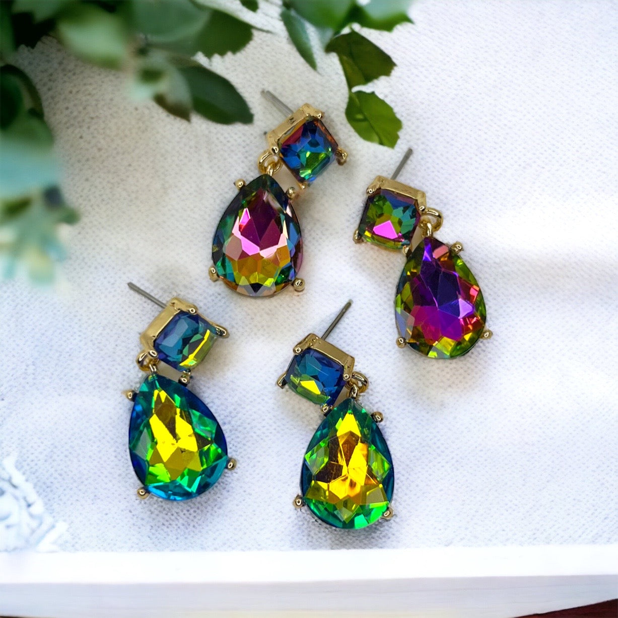 Blue Rhinestone Earrings - Mardi Gras Ball, Rhinestone Earrings, Winter Formal, Parade Outfit - Rhythms of Grace Creative