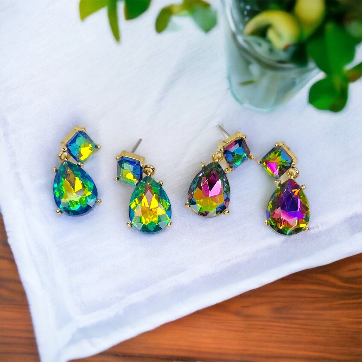 Blue Rhinestone Earrings - Mardi Gras Ball, Rhinestone Earrings, Winter Formal, Parade Outfit - Rhythms of Grace Creative