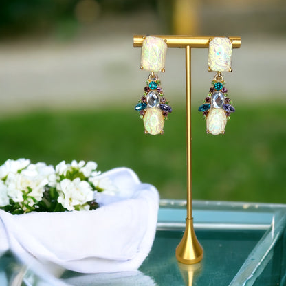 Opal Rhinestone Dangle Earrings – Mardi Gras Elegance! ✨ - Rhythms of Grace Creative