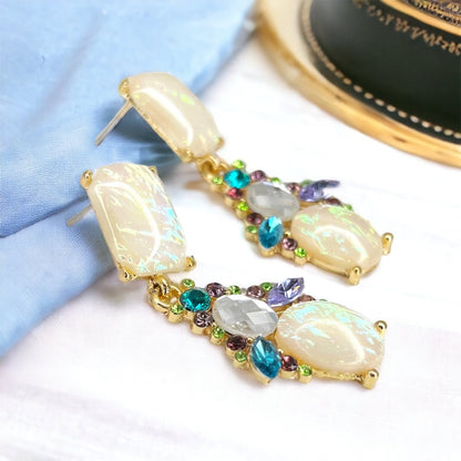 Opal Rhinestone Dangle Earrings – Mardi Gras Elegance! ✨ - Rhythms of Grace Creative