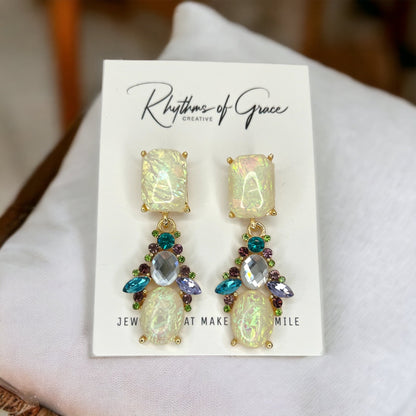 Opal Rhinestone Dangle Earrings – Mardi Gras Elegance! ✨ - Rhythms of Grace Creative