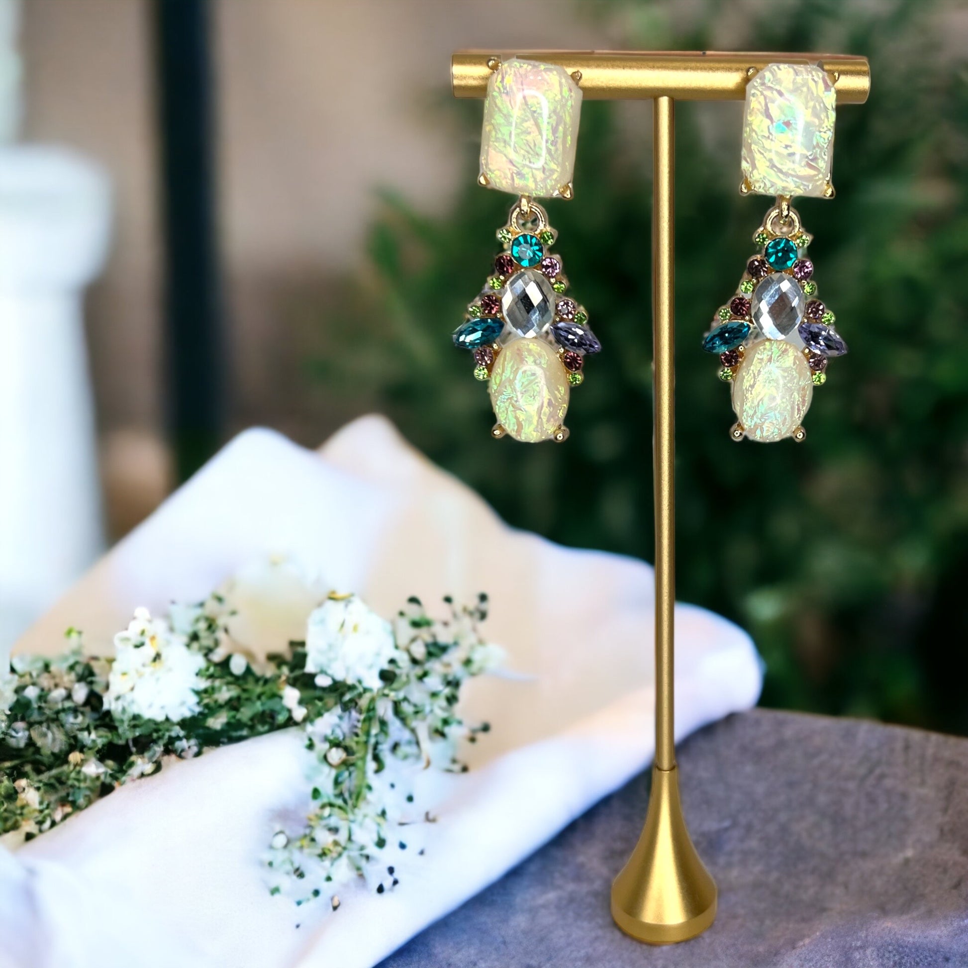 Opal Rhinestone Dangle Earrings – Mardi Gras Elegance! ✨ - Rhythms of Grace Creative
