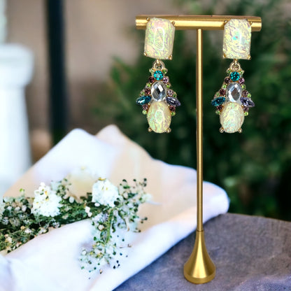 Opal Rhinestone Dangle Earrings – Mardi Gras Elegance! ✨ - Rhythms of Grace Creative