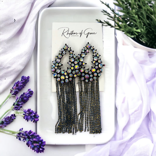 Black Rhinestone Earrings - Mardi Gras Ball, Rhinestone Earrings, Black Earrings, Crystal Accessories - Rhythms of Grace Creative
