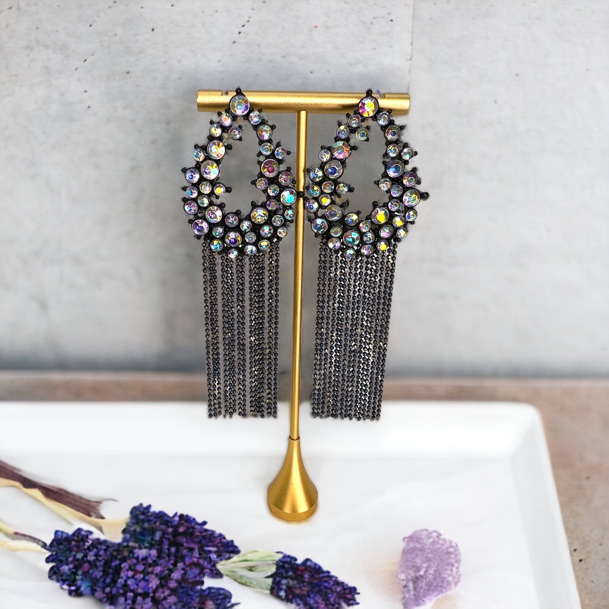 Black Rhinestone Earrings - Mardi Gras Ball, Rhinestone Earrings, Black Earrings, Crystal Accessories - Rhythms of Grace Creative