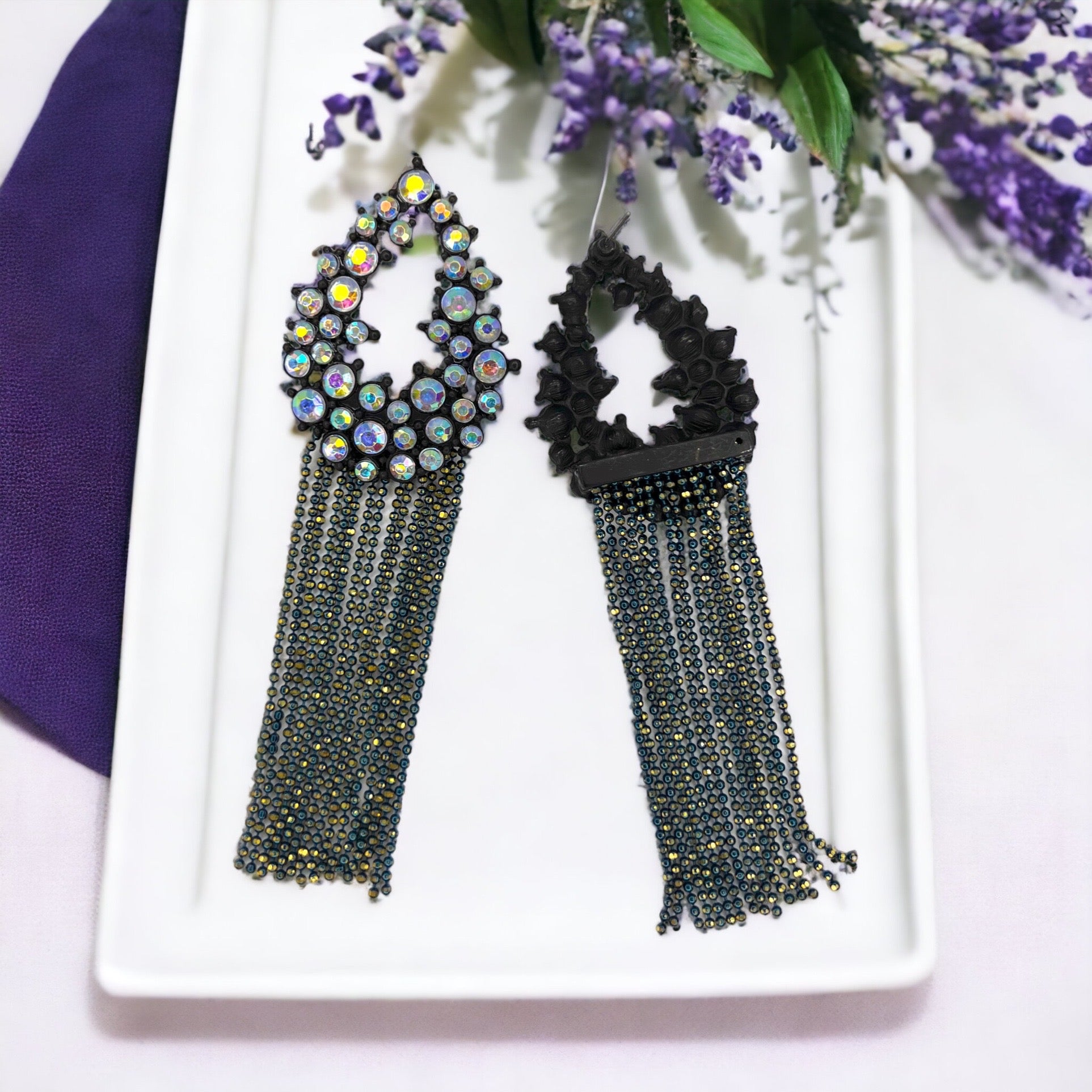 Black Rhinestone Earrings - Mardi Gras Ball, Rhinestone Earrings, Black Earrings, Crystal Accessories - Rhythms of Grace Creative
