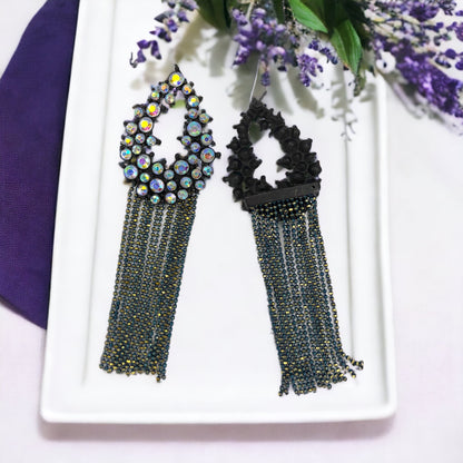 Black Rhinestone Earrings - Mardi Gras Ball, Rhinestone Earrings, Black Earrings, Crystal Accessories - Rhythms of Grace Creative
