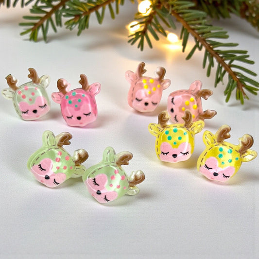 Sleepy Reindeer Stud Earrings – Festive Christmas Cuties (4 Colors!)