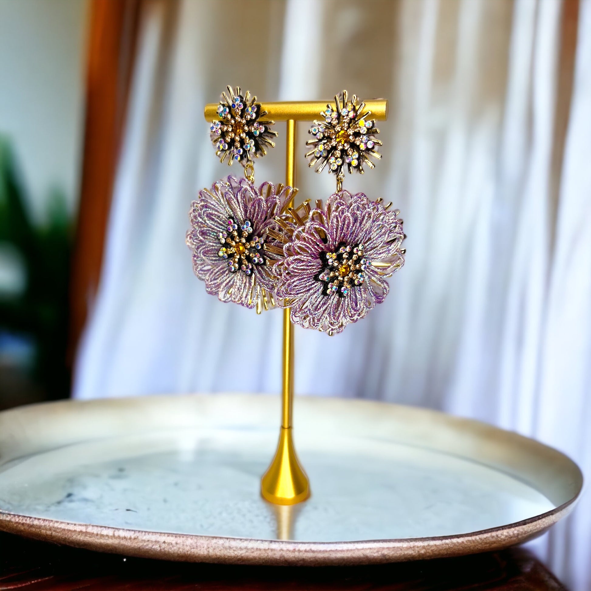 Beaded Flower Earrings - Boho Chic, Lavender Earrings, Floral Accessories, Fun and Funky - Rhythms of Grace Creative