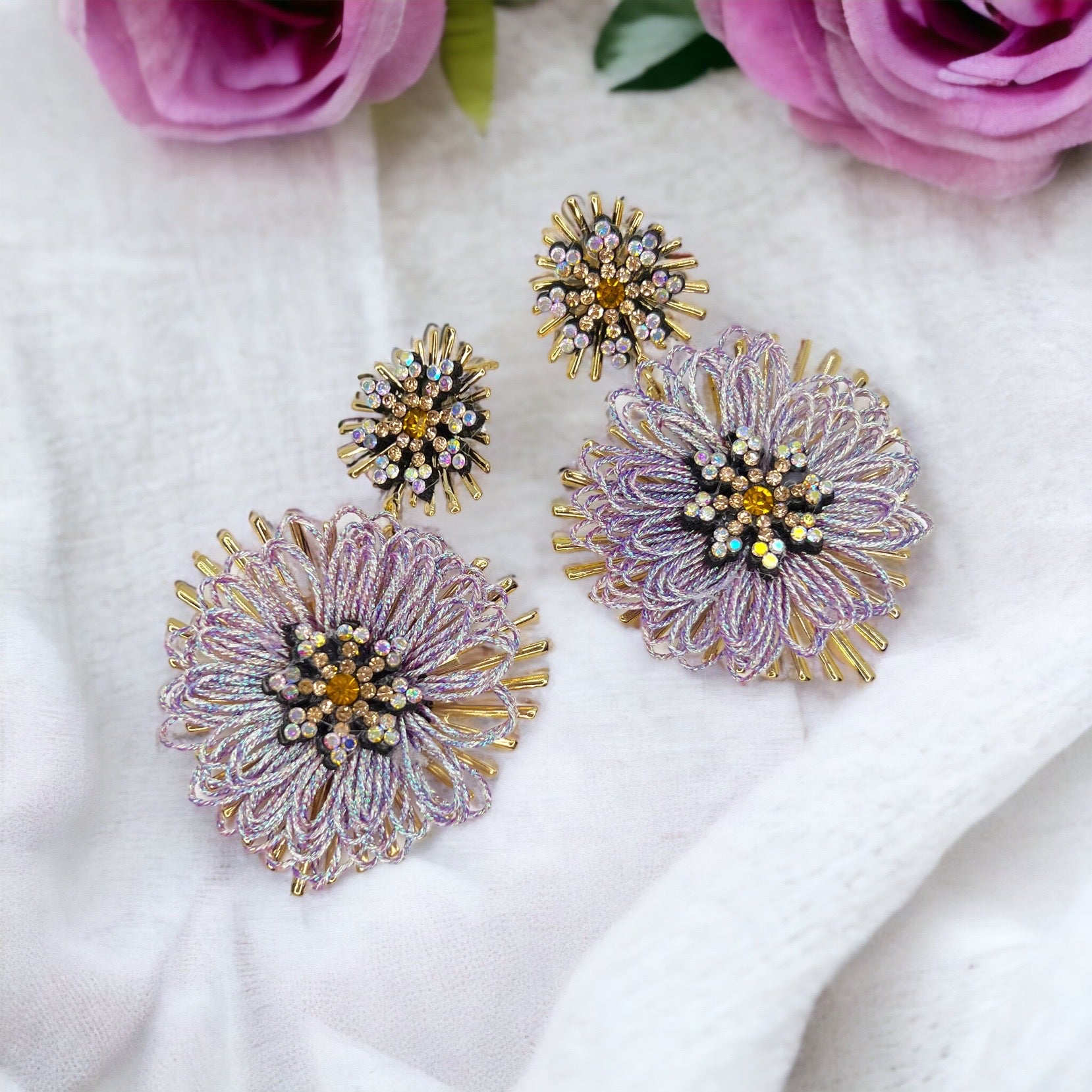Beaded Flower Earrings - Boho Chic, Lavender Earrings, Floral Accessories, Fun and Funky - Rhythms of Grace Creative