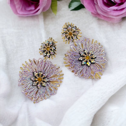Beaded Flower Earrings - Boho Chic, Lavender Earrings, Floral Accessories, Fun and Funky - Rhythms of Grace Creative