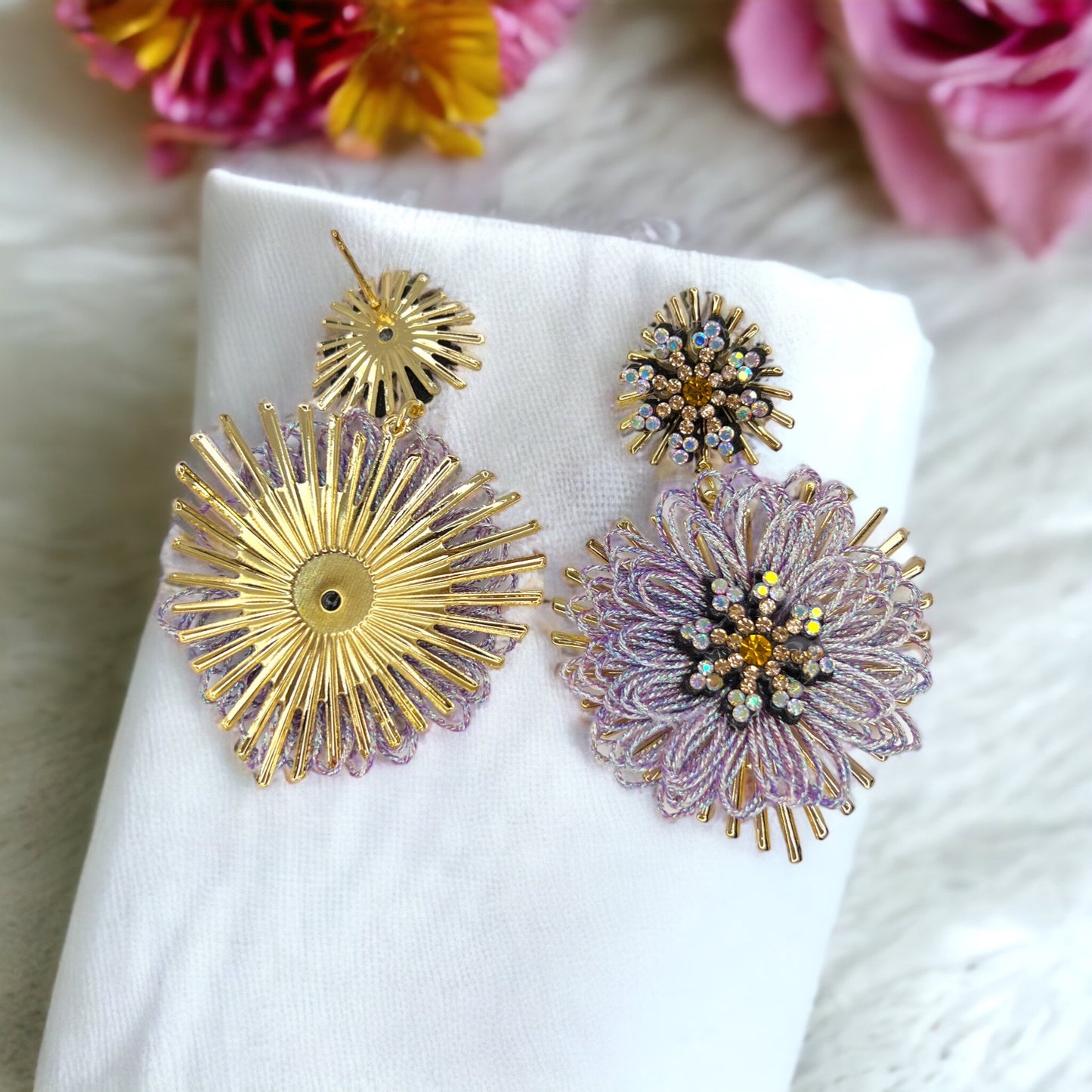 Beaded Flower Earrings - Boho Chic, Lavender Earrings, Floral Accessories, Fun and Funky - Rhythms of Grace Creative