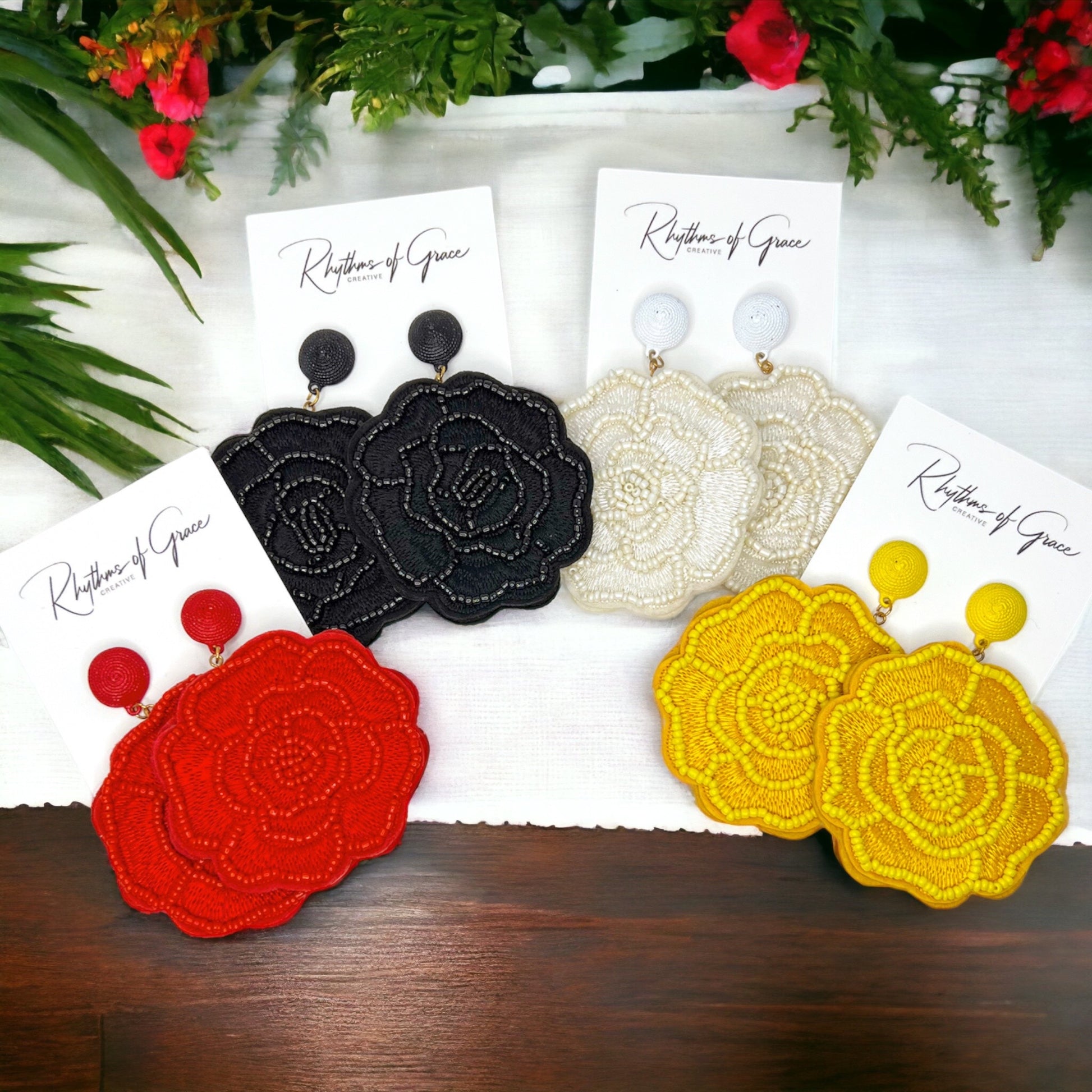 Charming Beaded Flower Earrings - Bohemian Chic, Perfect for Kentucky Derby & Gifts! - Rhythms of Grace Creative