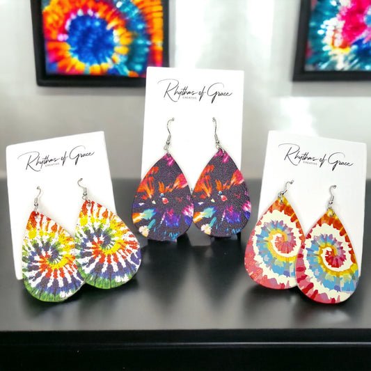 Vibrant Tie Dyed Teardrop Dangle Earrings: Boho Chic Rainbow Style! - Rhythms of Grace Creative