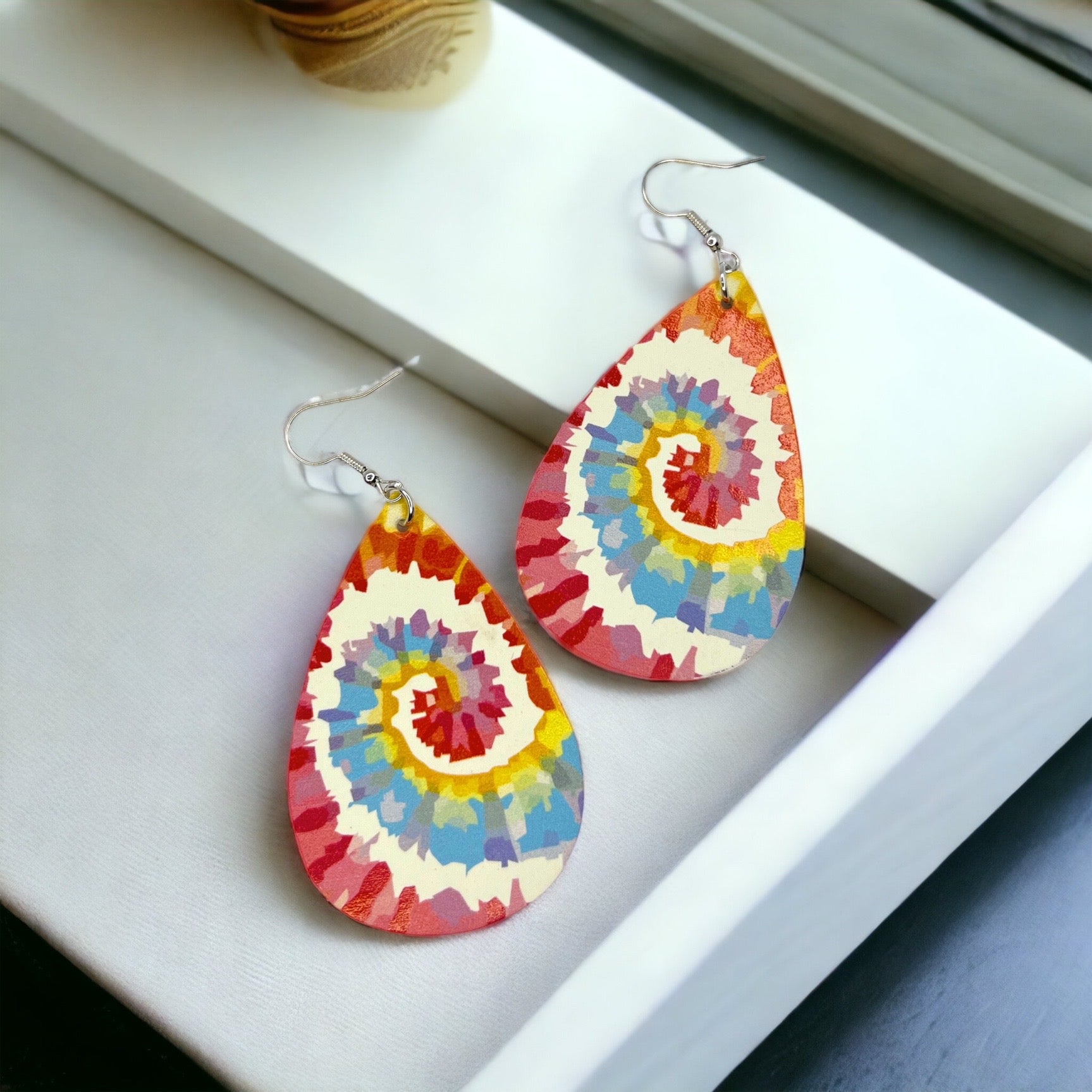 Vibrant Tie Dyed Teardrop Dangle Earrings: Boho Chic Rainbow Style! - Rhythms of Grace Creative