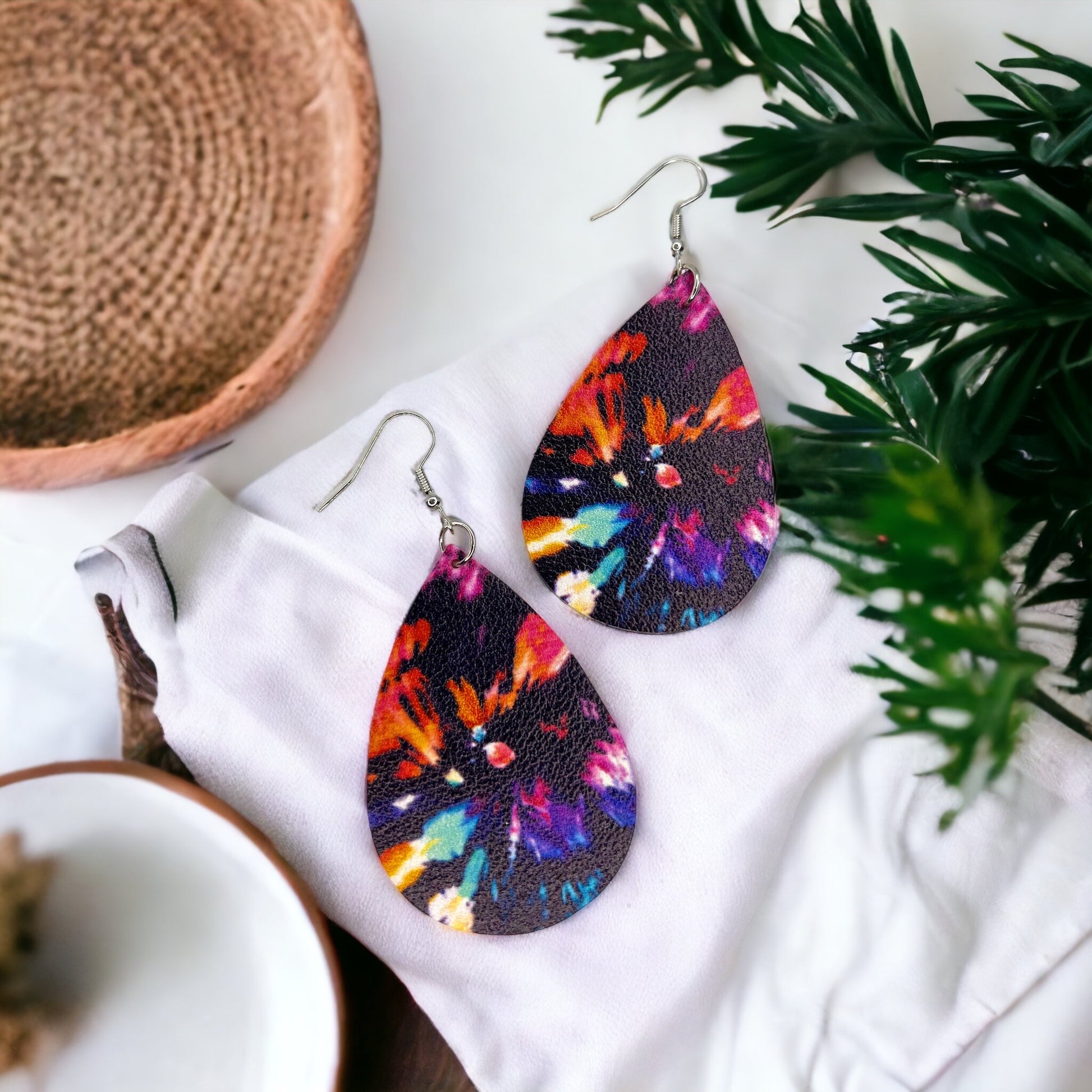 Vibrant Tie Dyed Teardrop Dangle Earrings: Boho Chic Rainbow Style! - Rhythms of Grace Creative