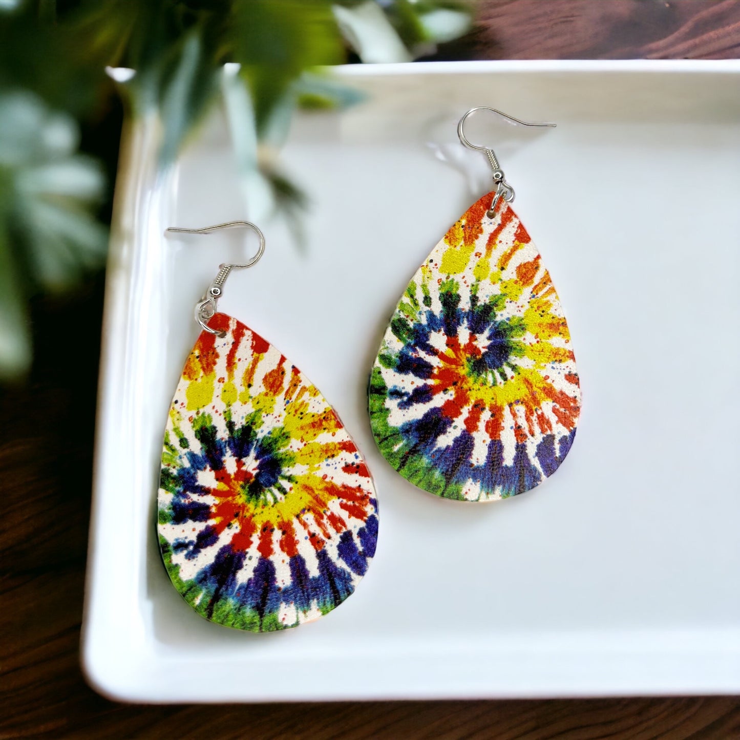 Vibrant Tie Dyed Teardrop Dangle Earrings: Boho Chic Rainbow Style! - Rhythms of Grace Creative