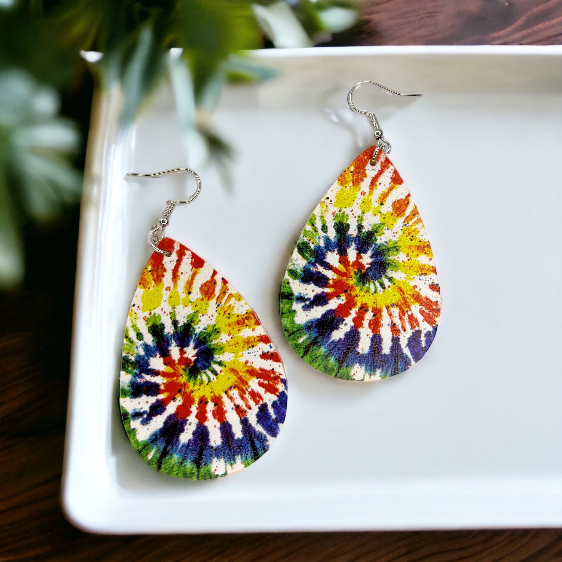 Vibrant Tie Dyed Teardrop Dangle Earrings: Boho Chic Rainbow Style! - Rhythms of Grace Creative