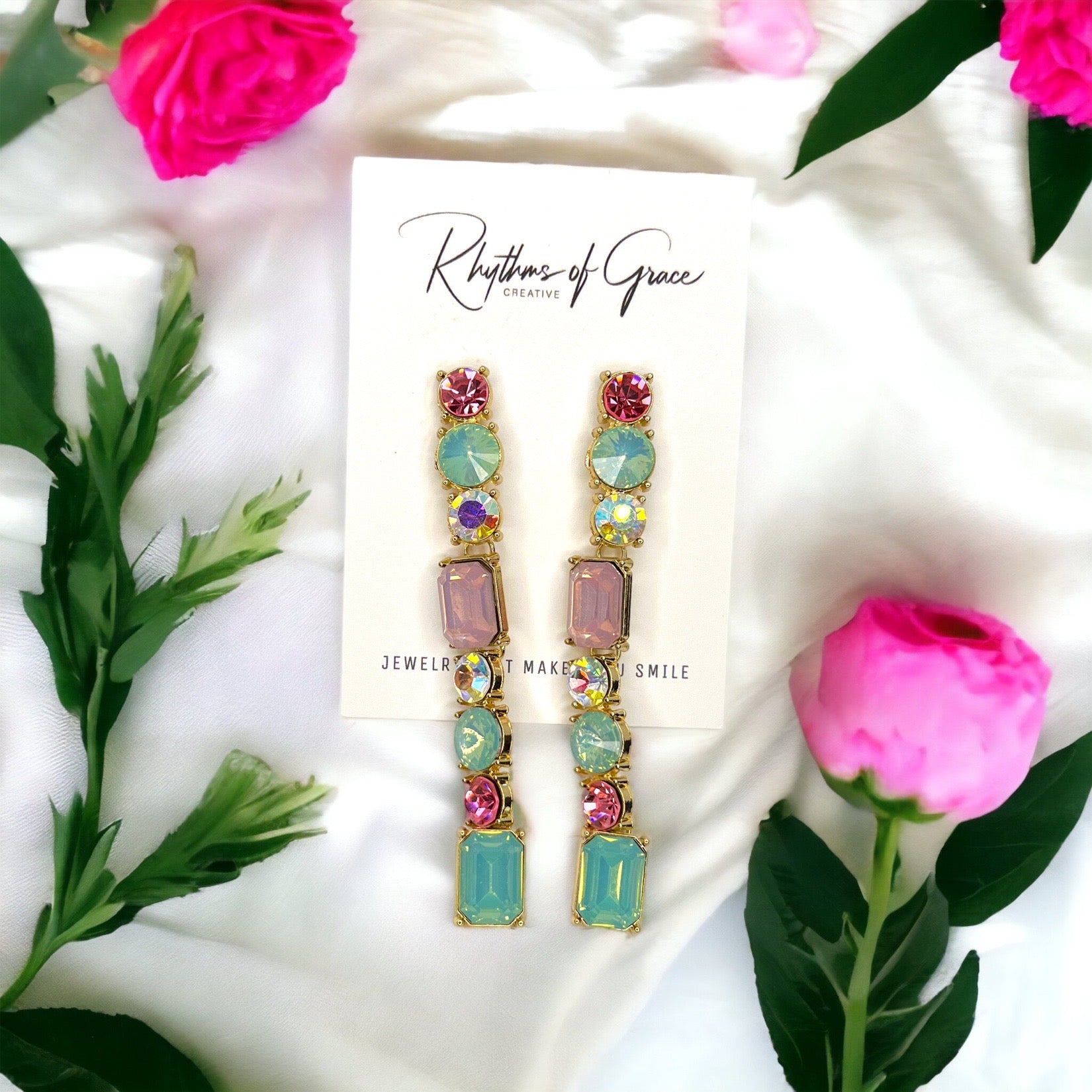 Pastel Dreams: Dazzling Rhinestone Dangle Earrings for Every Occasion! - Rhythms of Grace Creative