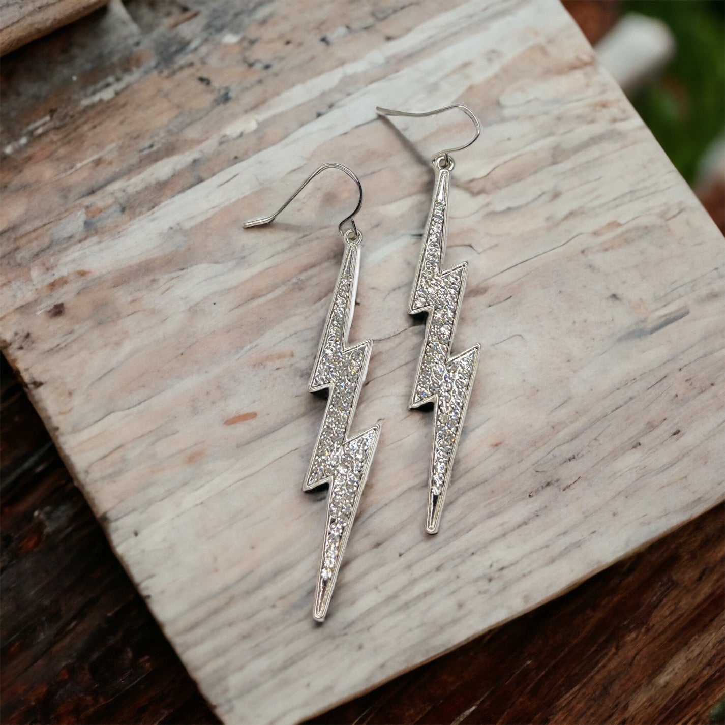 Rhinestone Lightning Earrings - Silver Dangle Earrings, Delicate Earrings, Lightning Jewelry - Rhythms of Grace Creative