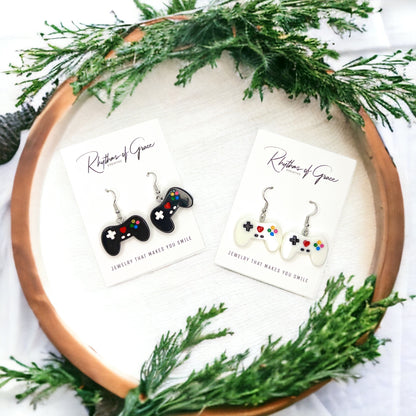 Game Controller Earrings - 90’s Retro, Gamer Earrings, Gaming Consoler, Cartoon Character, Controller Earrings, Handmade Earrings - Rhythms of Grace Creative