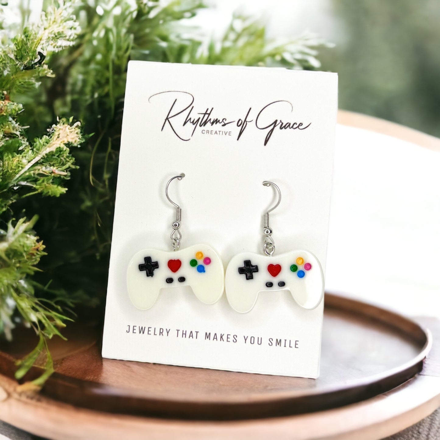 Game Controller Earrings - 90’s Retro, Gamer Earrings, Gaming Consoler, Cartoon Character, Controller Earrings, Handmade Earrings - Rhythms of Grace Creative