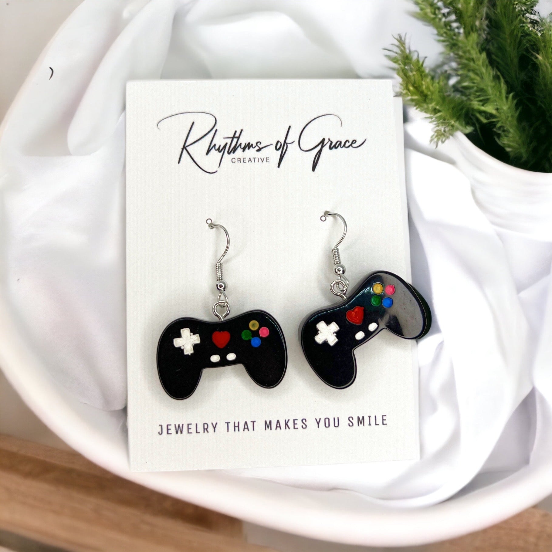 Game Controller Earrings - 90’s Retro, Gamer Earrings, Gaming Consoler, Cartoon Character, Controller Earrings, Handmade Earrings - Rhythms of Grace Creative