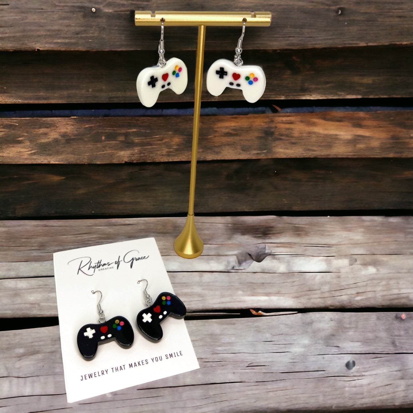 Game Controller Earrings - 90’s Retro, Gamer Earrings, Gaming Consoler, Cartoon Character, Controller Earrings, Handmade Earrings - Rhythms of Grace Creative