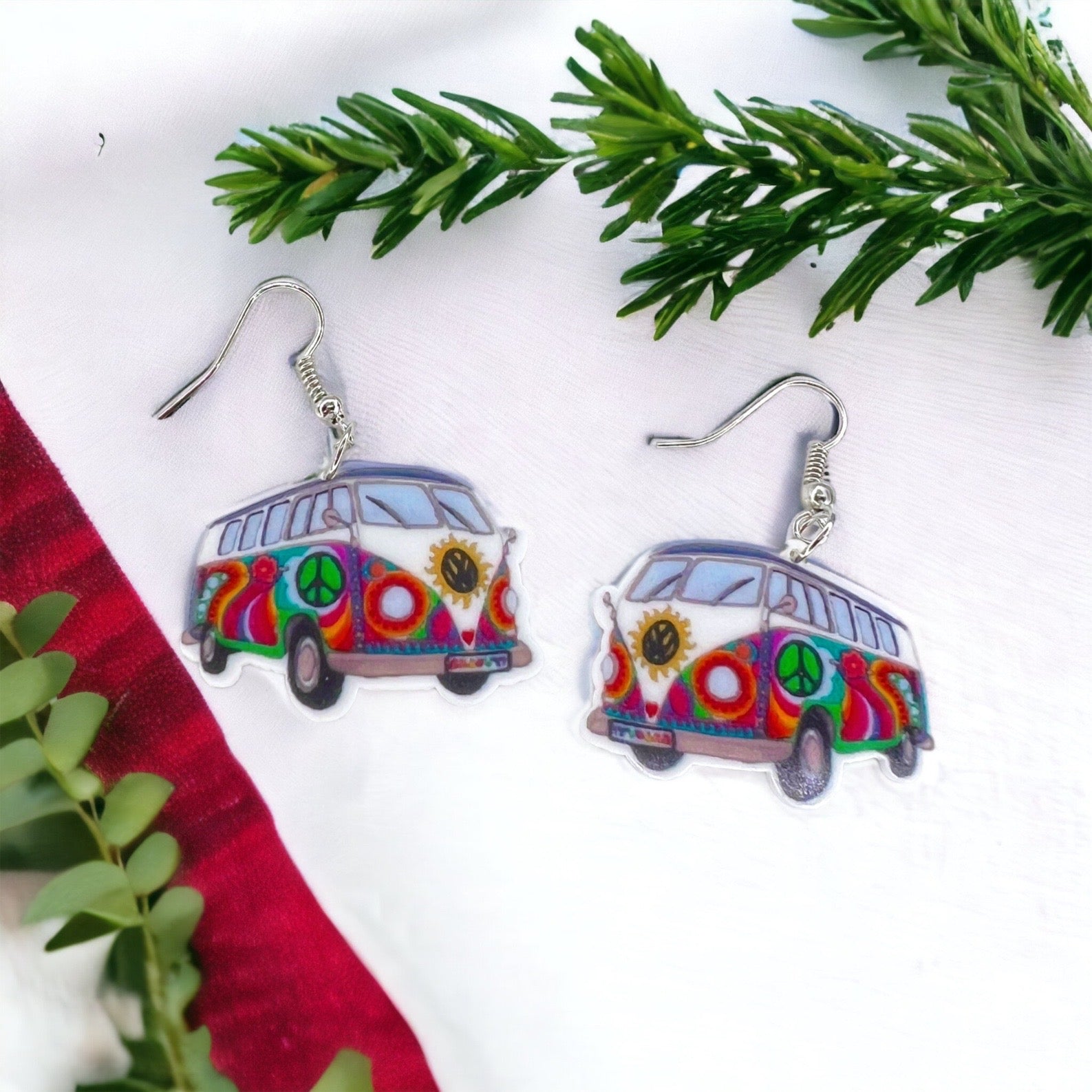 Hippie Van Earrings - Van Accessories, Roadtrip Earrings, Travel Accessories, Flower Power - Rhythms of Grace Creative