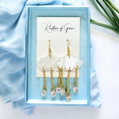 Rainy Day Magic ☁️ Crystal Rain Cloud Earrings – Whimsical Weather Dangle Earrings