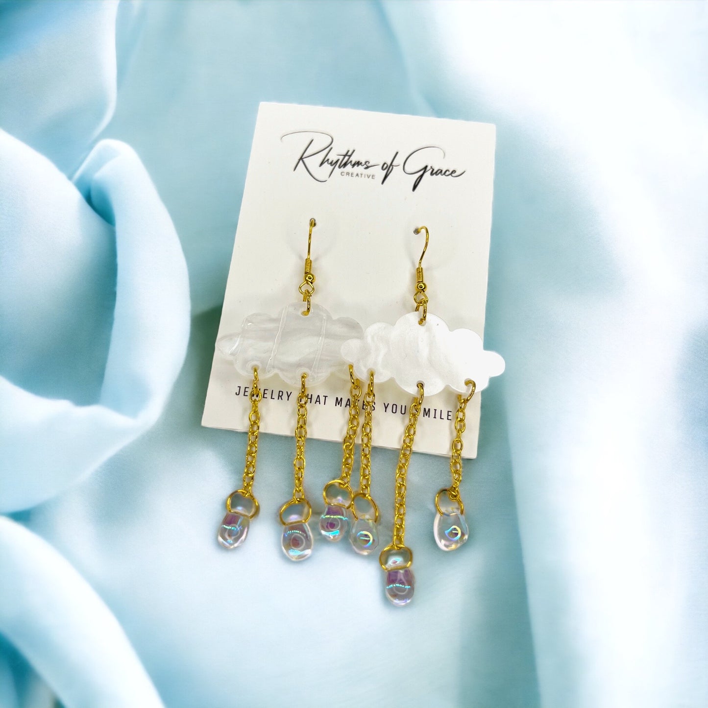 Raincloud Earrings - Crystal Earrings, Cloud Earrings, Handmade Earrings, Weather Earrings - Rhythms of Grace Creative