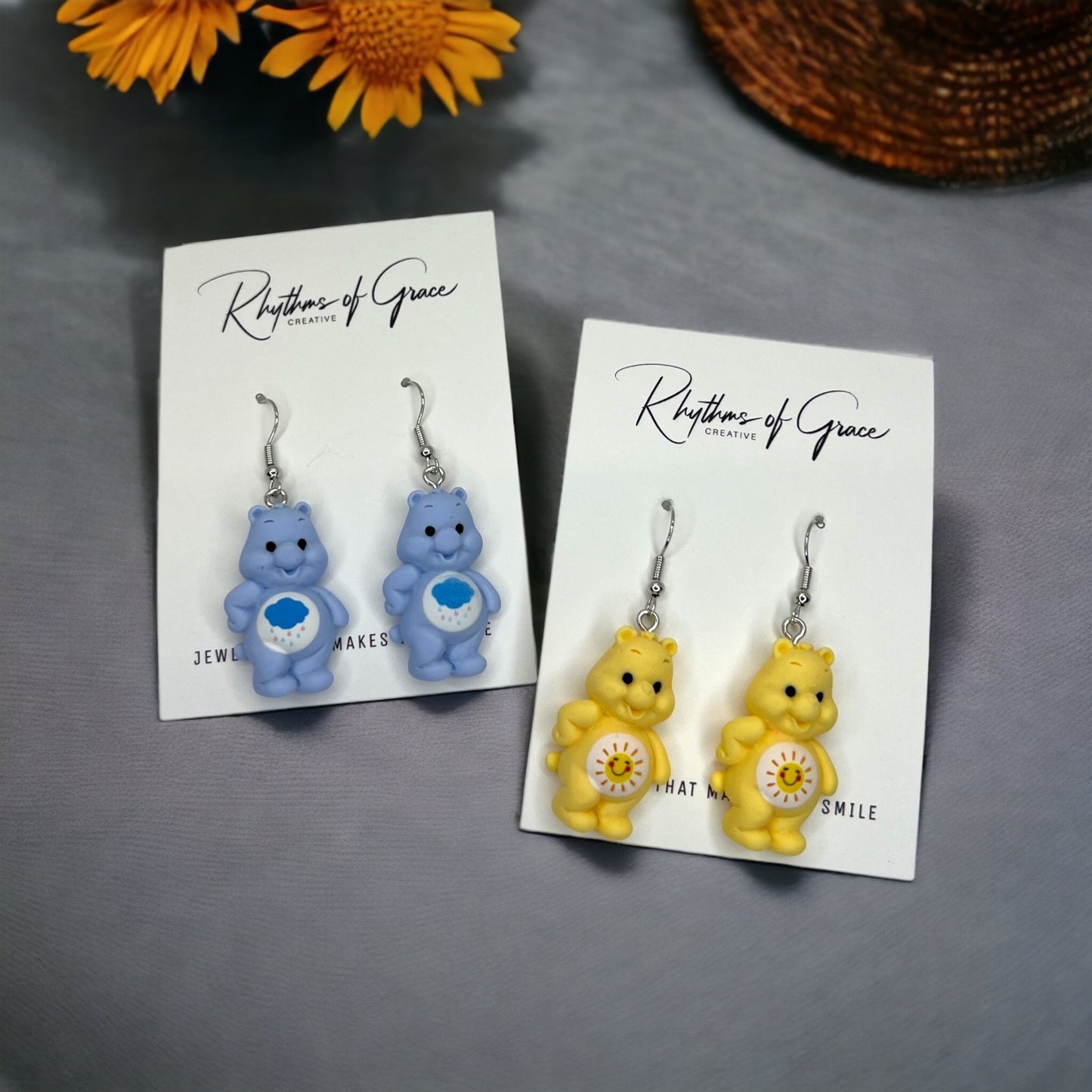 Care Bear Earrings - 80’s Retro, Care Bear Earrings, Care Bear Costume, Cartoon Character, Carebear Earrings, Handmade Earrings - Rhythms of Grace Creative
